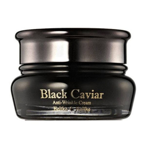 Holika Holika Black Caviar Anti wrinkle cream  uses luxurious ingredients that contain rich nutrients, proteins, and vitamins to reduce the signs of aging. Black Caviar Essence and Pure Gold Extract condition skin to provide an antioxidant effect, which effectively prevents and reduces the appearance of wrinkles. Caviar has a similar cell structure to human skin, allowing it to speed up the natural production of collagen, and in time it helps to plump up and thicken the skin and thus give a younger, firmer appearance. Also, with its excellent skin absorption rate this cream ensures that your skin remains hydrated throughout the day