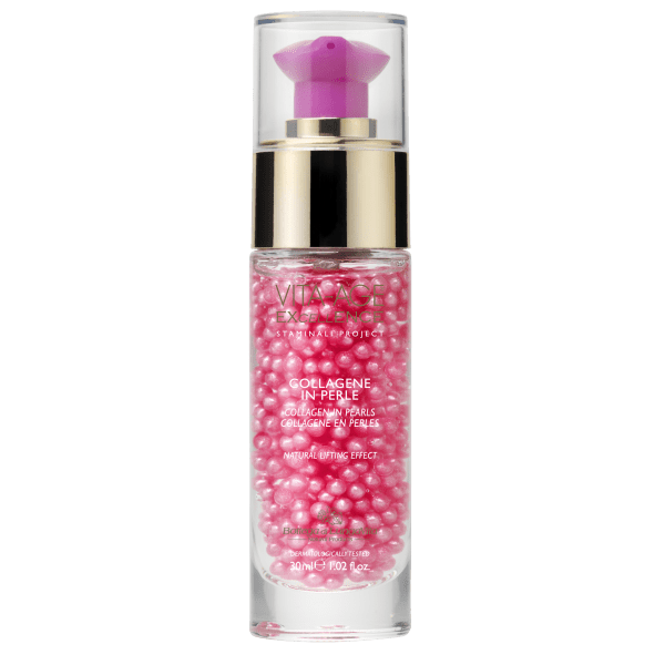 COLLAGEN IN PEARLS
Smoothing and anti-aging face treatment in pearls. Natural lifting effect, with immediate perception. The skin is more energized and filled thanks to the action of collagen